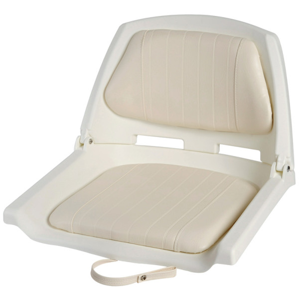Бяла седалка от полиетилен със сгъваема облегалка